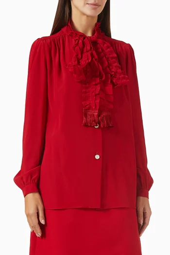 Ruffle Bow Shirt in Crepe de Chine