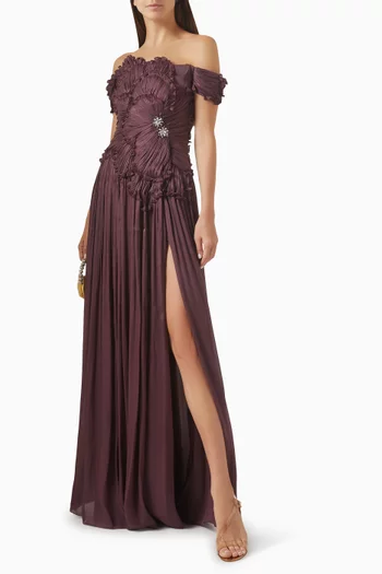 Isla Off-shoulder Gown in Lurex Georgette