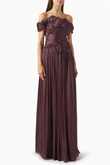 Isla Off-shoulder Gown in Lurex Georgette