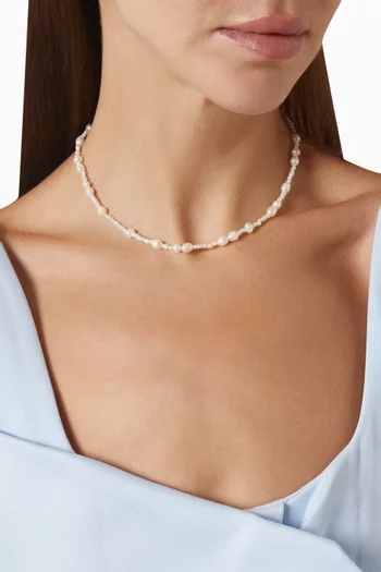 Serenity Pearl Necklace in Rhodium Plated Sterling Silver