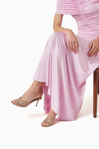Crystal Lover 75 Mule Sandals in Mesh & Metallic Leather