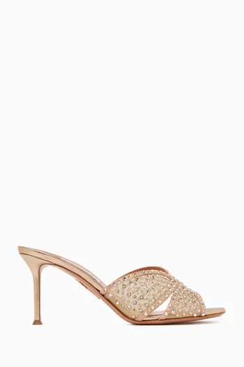 Crystal Lover 75 Mule Sandals in Mesh & Metallic Leather
