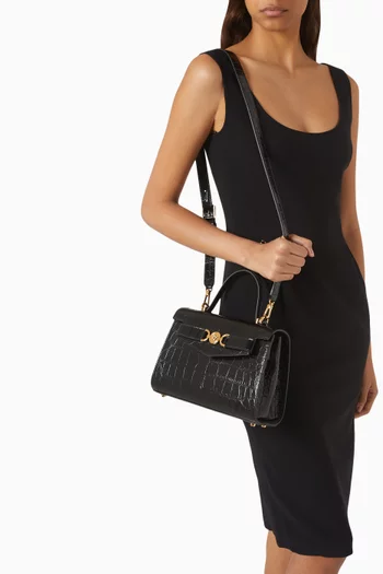 Medium Medusa 95 Top-handle Bag in Croc-embossed Leather