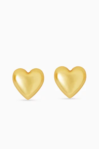 The Puffy Heart Stud Earrings in Gold-tone Brass
