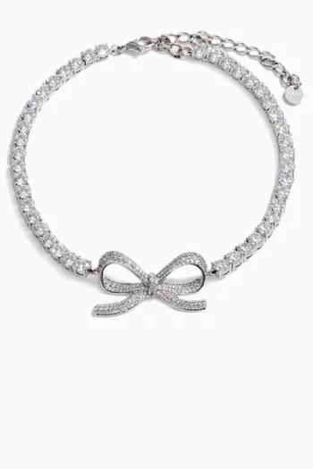 Diamante Bow Tennis Choker in Brass