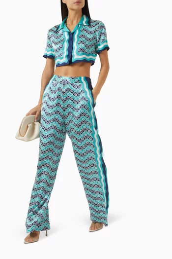 Monogram Wave Cropped Shirt in Silk Satin