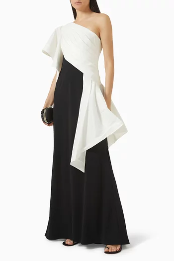One-shoulder Gown in Taffeta & Crepe