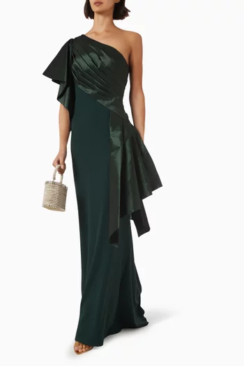One-shoulder Gown in Taffeta & Crepe