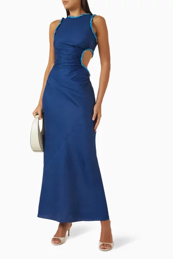 Rhinestone Cut-out Dress in Linen Blend