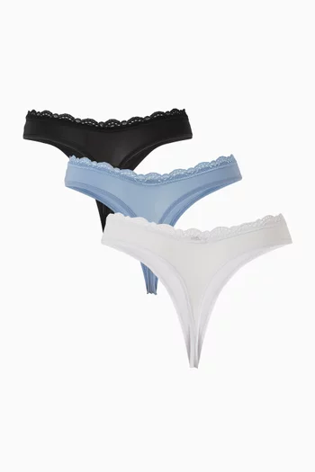 Lace-trim Thongs in Microfibre-jersey, Set of 3