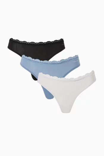 Lace-trim Thongs in Microfibre-jersey, Set of 3