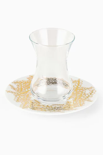 x Razan Alazzouni Golden Stems Tamrah Istikanah & Saucer, Set of 2