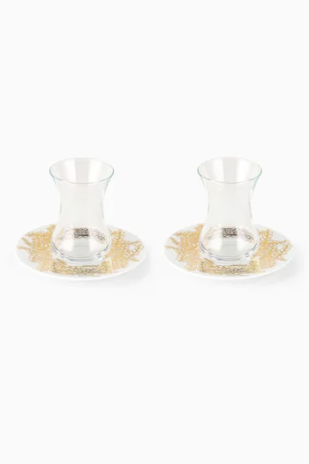 x Razan Alazzouni Golden Stems Tamrah Istikanah & Saucer, Set of 2
