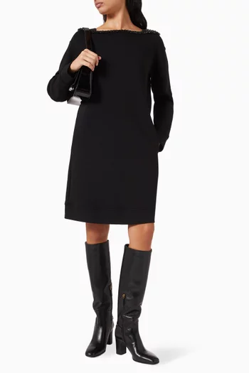 Embellished-neckline Mini Dress in Jersey