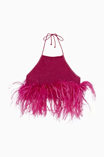 Lumière Plumage Feather-trimmed Crop Top