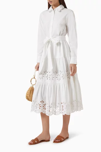 Daisy Eyelet Shirt Midi Dress in Cotton