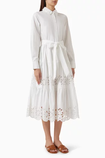 Daisy Eyelet Shirt Midi Dress in Cotton