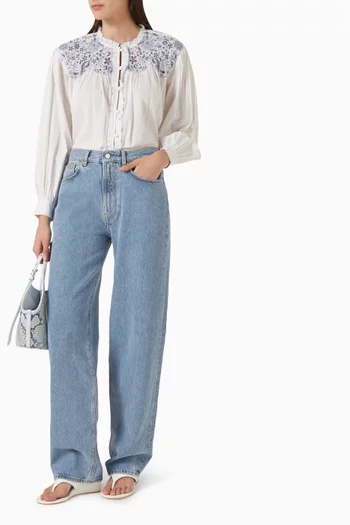 Floral-embroidered Blouse in Cotton