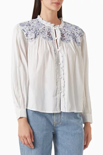 Floral-embroidered Blouse in Cotton