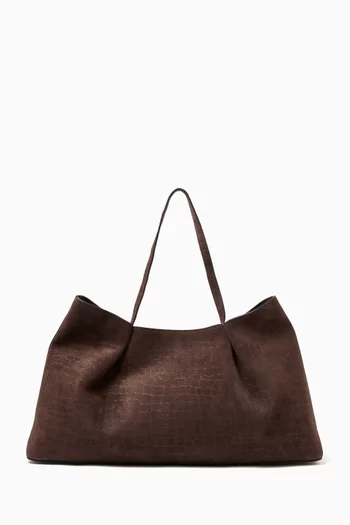 Large Dimple Tote Bag in Croc-embossed Suede