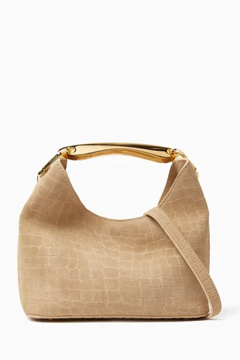 Small Boomerang Bag in Croc-embossed Suede