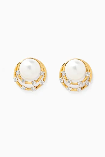 Kiku Cadeau Pearl Stud Earrings in 18kt Yellow Gold