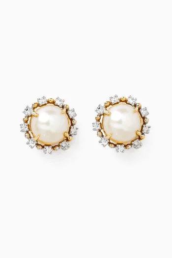 Kiku Cadeau Pearl Stud Earrings in 18kt Yellow Gold