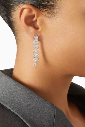 CZ Pear Drop Earrings in Rhodium-plated Brass