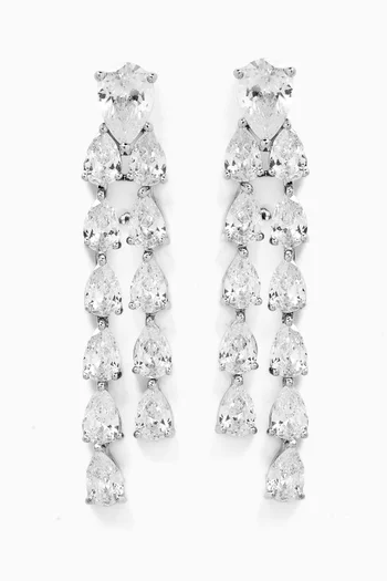 CZ Pear Drop Earrings in Rhodium-plated Brass