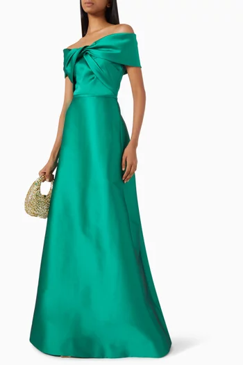 Twist Off-shoulder Gown in Stretch-mikado