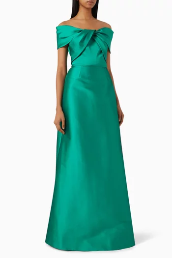Twist Off-shoulder Gown in Stretch-mikado