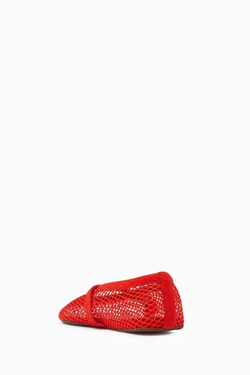 Fishnet Ballet Flats in Mesh & Suede