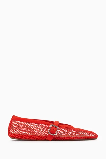 Fishnet Ballet Flats in Mesh & Suede