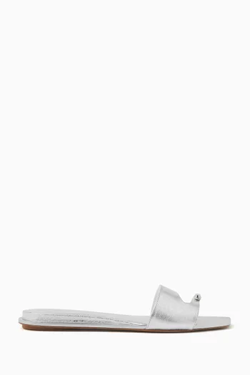 Pierced Slides in Metallic Leather