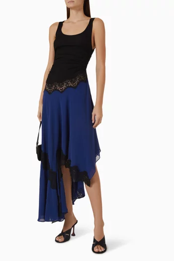 Cutaway Lace Gathered Tank Midi Dress