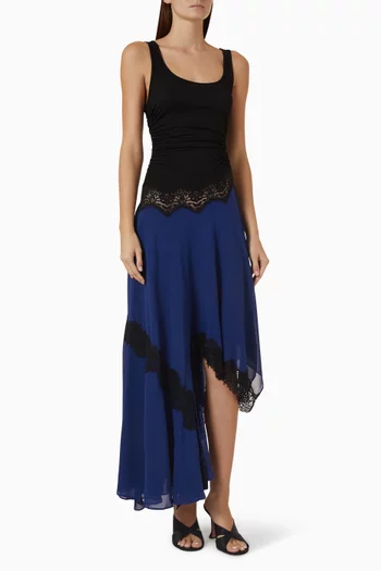 Cutaway Lace Gathered Tank Midi Dress