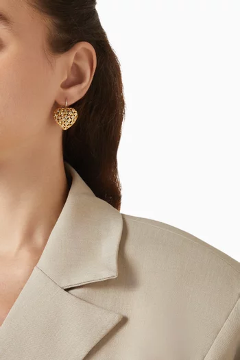 Coracao Crystal Heart Earrings in Gold & Silver-plated Metal