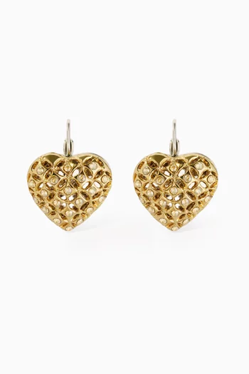 Coracao Crystal Heart Earrings in Gold & Silver-plated Metal