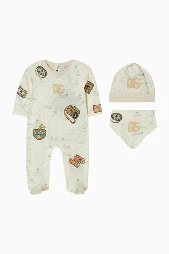 Map-print Sleepsuit Set in Cotton