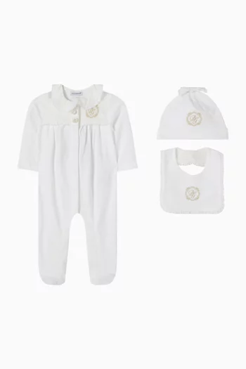 Logo-embroidered Sleepsuit Set in Cotton