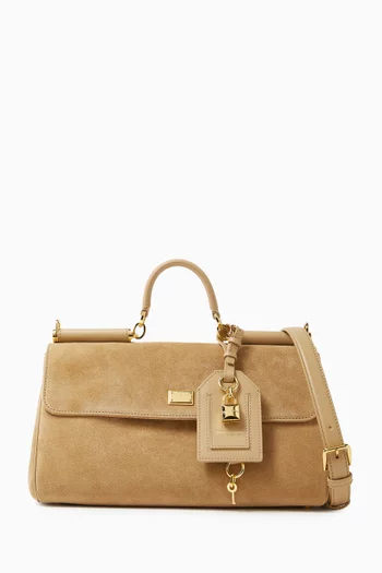 Medium Sicily Long Top-handle Bag in Suede