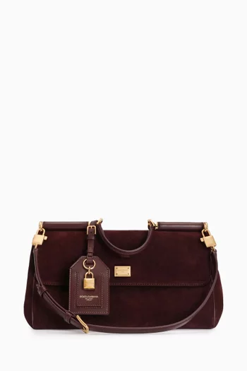 Medium Sicily Long Top-handle Bag in Suede