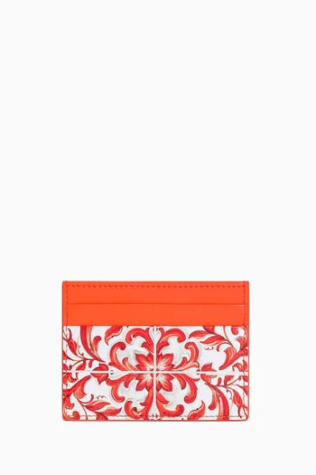 Majolica-print Card Holder in Leather