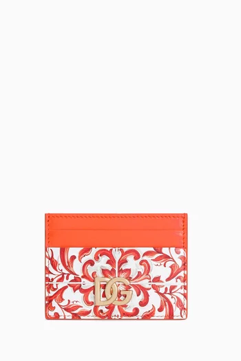 Majolica-print Card Holder in Leather