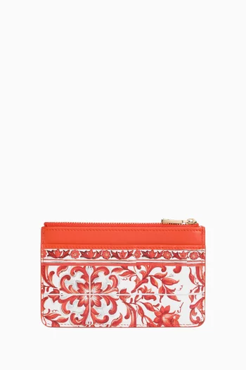 Majolica-print Long Card Holder in Leather