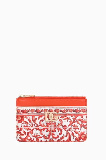 Majolica-print Long Card Holder in Leather
