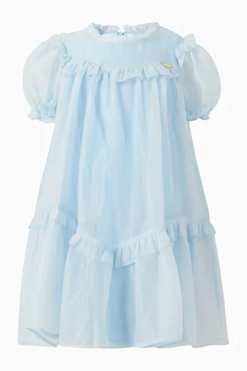 Ruffled-trim Puff-sleeves Dress