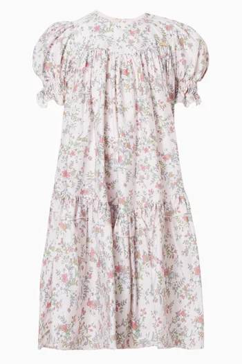Floral-print Puff-sleeves Dress