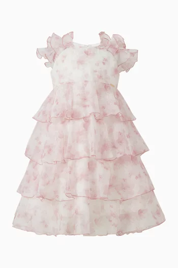 Floral-print Ruffled Dress in Tulle