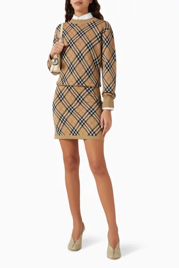 تنورة بنقشة مربعات مزيج صوف